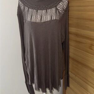 Free People Spring Valley Thermal Top Taupe Brown SZ Med LONG SLEEVE HIGH NECK
